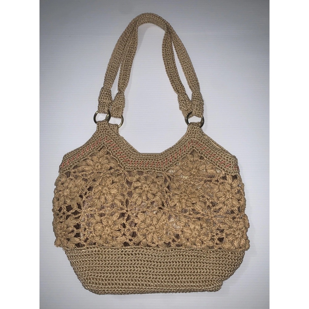 The Sak Crochet Hobo Shoulder Bag Boho Purse Floral Tan Chic Beach Summer Casual